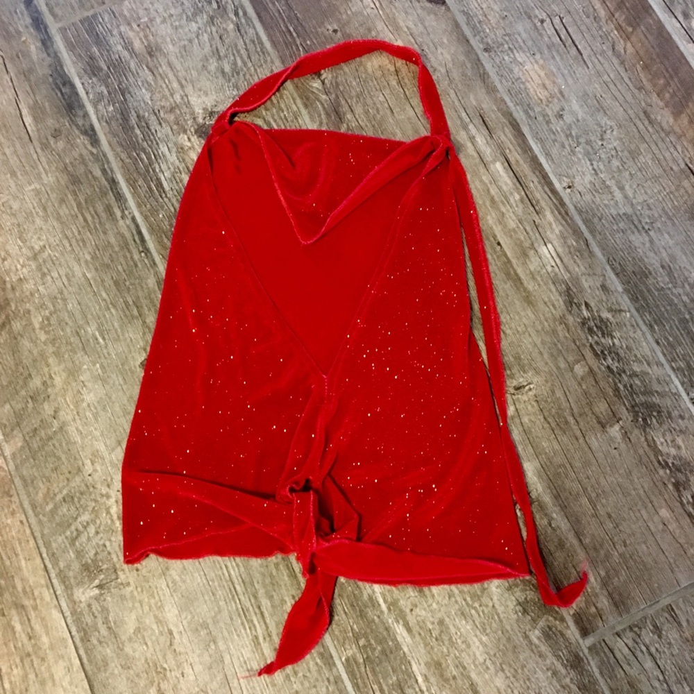 Sparkling Red Halter Top With Open Back - image 3